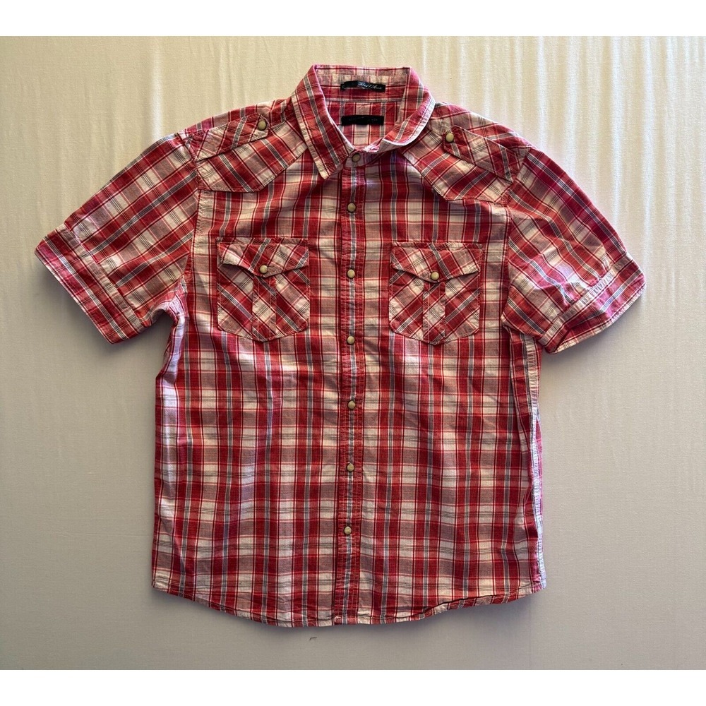 TWENTYONE MEN Pearl Snap Shirt Mens Large‎ Red Western Short Sleeve Vintage